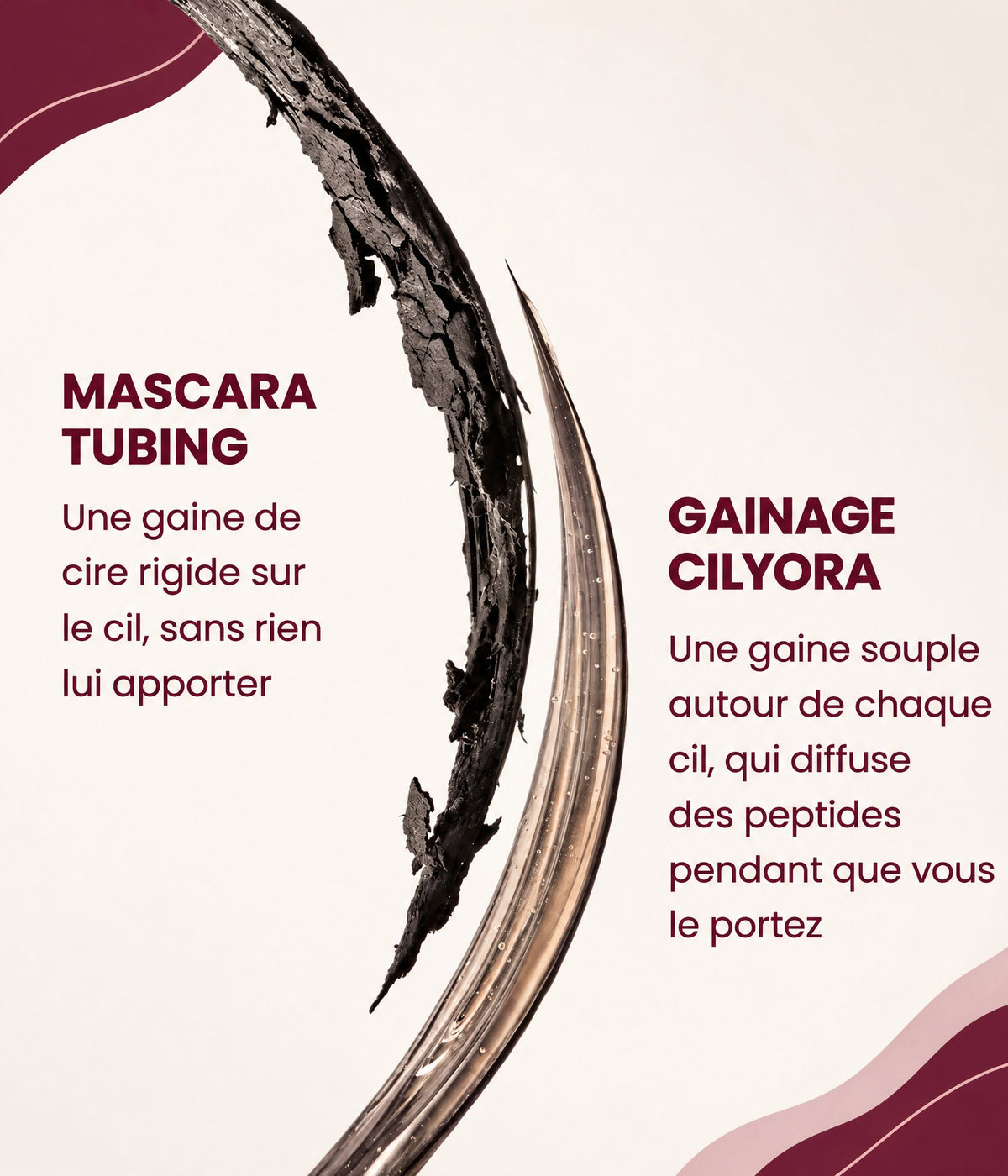Mascara tubing classique comparé au gainage Cilyora