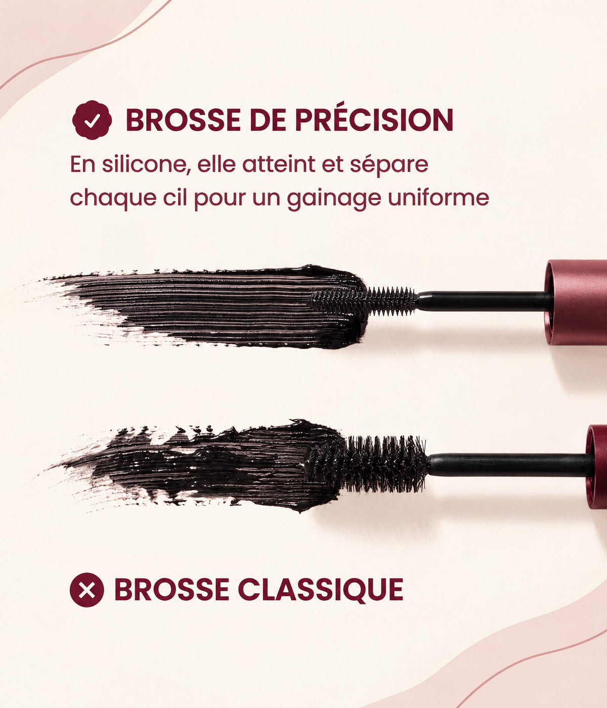 Brosse de précision en silicone comparée à une brosse classique